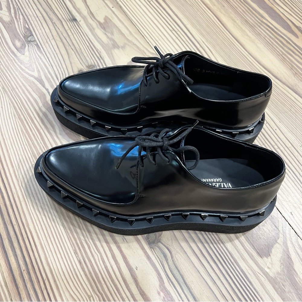 NEW Valentino Garavani Rockstud loafers Leather Derby Shoes Black Women's 37.5 - Picture 9 of 13